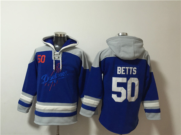 Men's Blue Los Angeles Dodgers #50 Mookie Betts Ageless Must-Have Lace-Up Pullover Hoodie